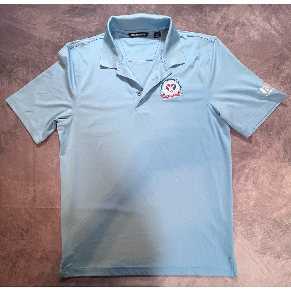 Cutter & Buck Polo Shirt Mens Size Small Light Blue Classic Golf Logo Short